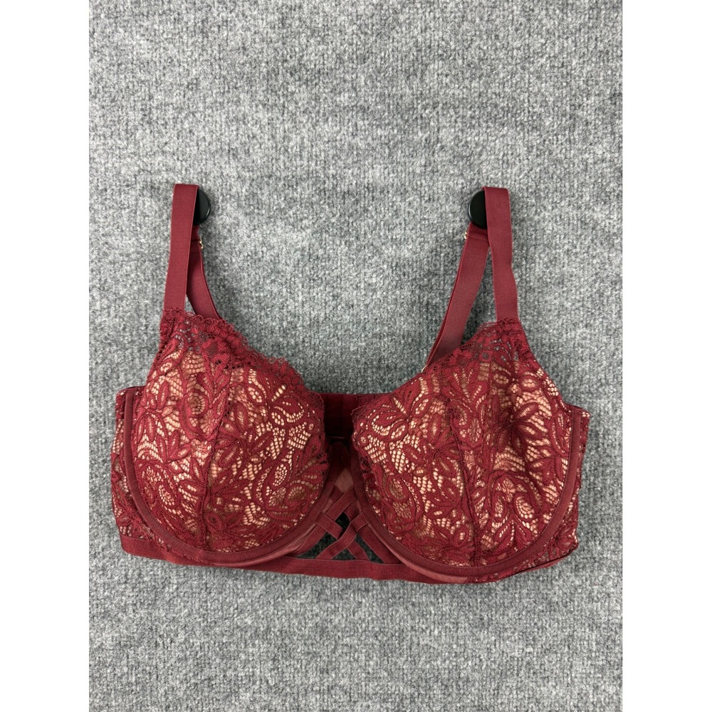 Adore Me Burgundy Lace Strappy Balconette Underwire Bra 42DDD BR-10334-BAL
